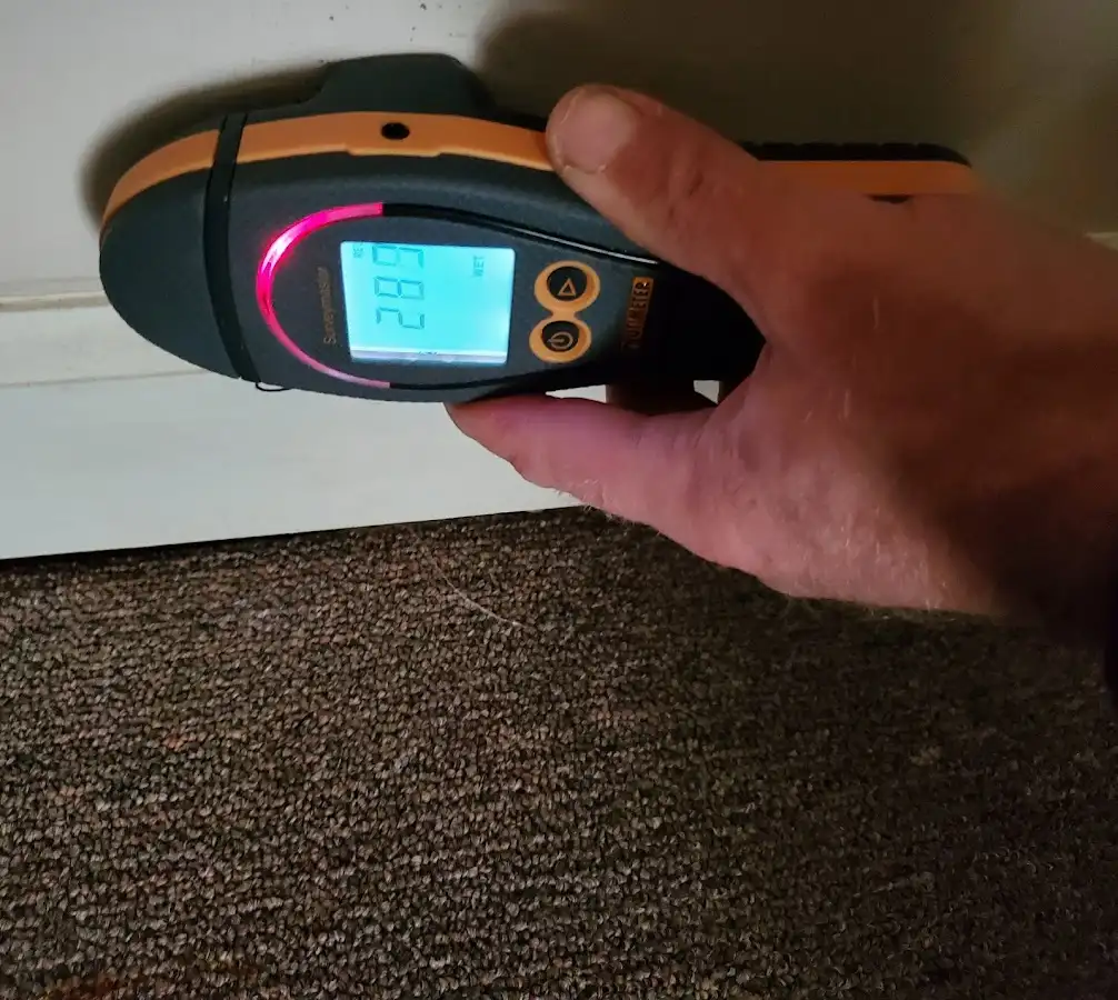 Moisture detection at baseboard during Storm Damage Restoration in Corte Madera